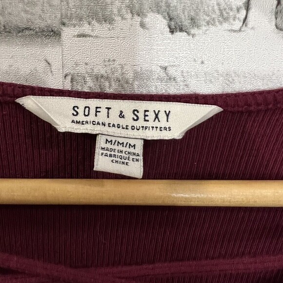 American Eagle Soft & Sexy Long Sleeve Burgundy‎ Ribbed Swing Mini Dress Size M - Picture 5 of 10